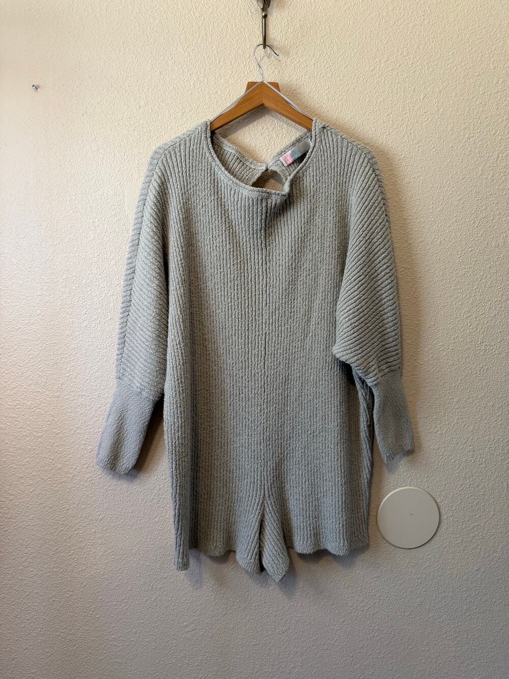 Free People Beach Boho Misty Sweater Ribbed Dolman Sleeve Gray Romper Size Small